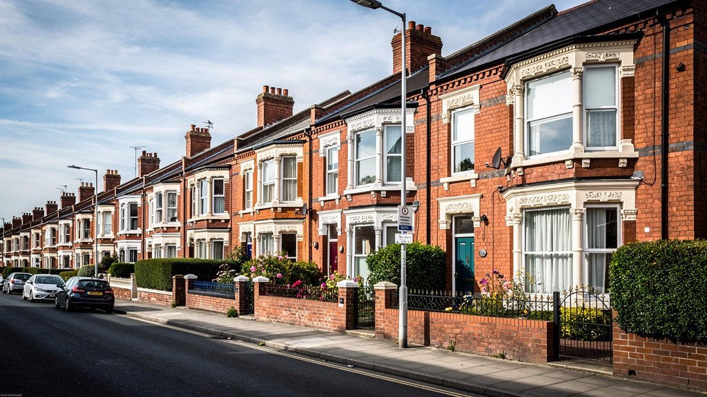 Row of Victorian terraced houses on a residential street in Blackpool, Lancashire