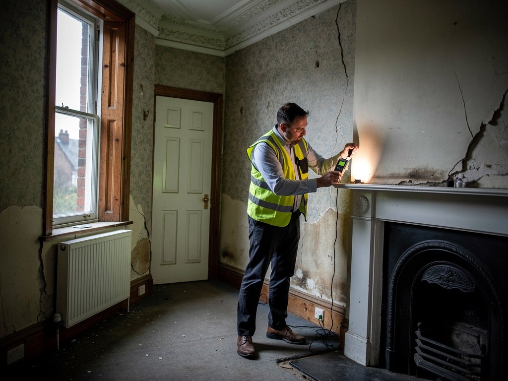 RICS surveyor conducting a building survey inspection inside a Victorian property